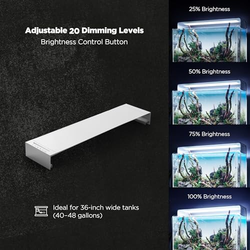 Flat One+ 36 in 24/7 Cycle Aquarium Light, Blue White Full Spectrum Colorfull LED Light, Fish Tank Light Brightness Dimmable & Color Temperature APP Controlled, Sunrise & Sunset, Hood Style - color: Blue-White / 6,500K - 20,500K, size: Hood - 36 Inches