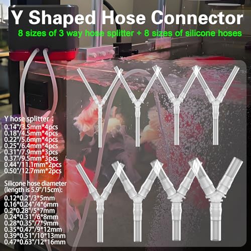 Y Hose Connector 3 Way Hose Splitter | Multi Size Hose Connector and Connecting Pipes, Aquarium Air Pumps Barb Connector, Gas/Water/Oil Hose Accessories 3.5/4.5/5.6/6.4/7.9/9.5/11.1/12.7mm