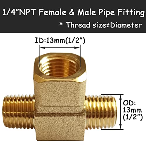 Uenede 2PCS Brass Tee Pipe Fitting 1/4" NPT Male x 1/4" NPT Female x 1/4" NPT Male for Water/Oil/Gas - style: Male x Female x Male