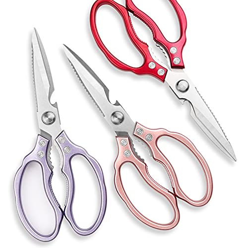 AWinjoy Heavy Duty Sharp Kitchen Scissors, Dishwasher Safe, Cooking Shears for Meat, Chicken, Fish, Poultry, Herb, Bread (Purple) - color: Purple