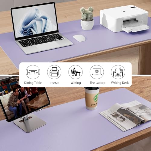 Aothia Leather Desk Pad Protector, Large Mouse Pad, Office Desk Mat, Non-Slip PU Leather Desk Blotter, Laptop Desk Pad, Waterproof Desk Writing Pad for Office and Home (23.6" x 13.7", Lavender) - color: Lavender, size: 23.6" x 13.7"