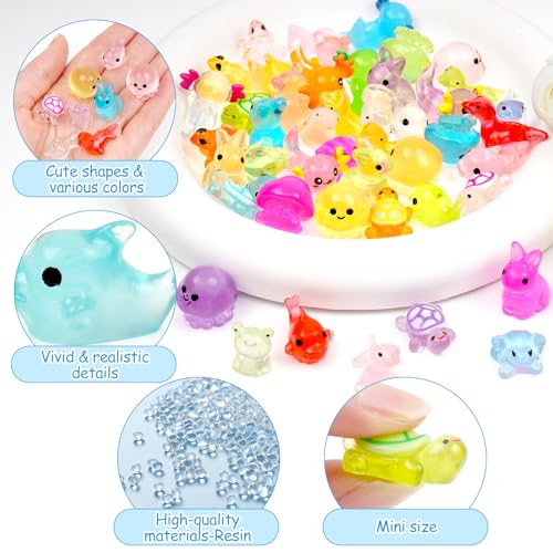 50 PCS Mini Resin Animals Bulk, 8 Style Tiny Resin Animal Figurines Glow in The Dark for Fairy Garden Micro Landscaping Aquarium & DIY Craft Decor, Sea Animal - color: Multi-colored Aquatic Animals