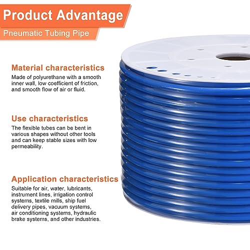 MECCANIXITY Pneumatic Tubing Pipe, 12mmx8mm 295ft 90 Meters PU Air Line Tubing Hose Tube Blue for Fluid Transfer Air Compressor - color: Blue, size: OD12mm*ID8mm 295ft (90 Meters)