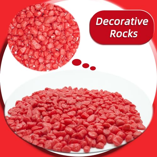 Red Pebbles for Crafts, 0.9 Pound Natural Polished Aquarium Gravel, Decorative Pebbles for Indoor Plants, Turtle Tank, Vase, Succulents Cactus, Garden Landscaping - color: Red