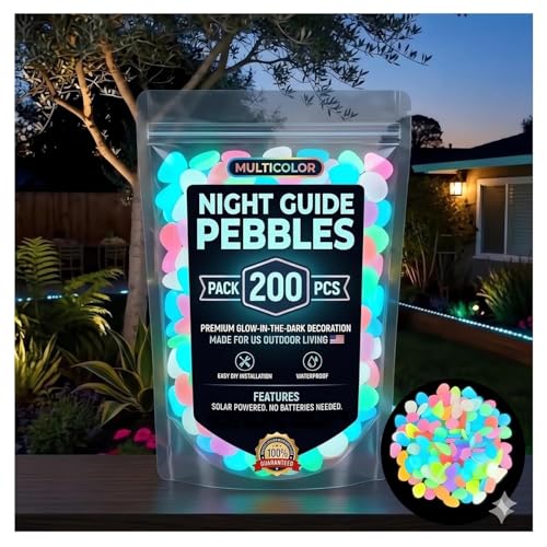 Colorful Glow-in-the-Dark Garden Stones, 2026 New Glowing Pebbles for Garden Outdoor, Beautiful Luminous Stepping Stones Glow Rocks for Landscaping Fish Tank Aquarium Walkway Decor (200, Multicolor)