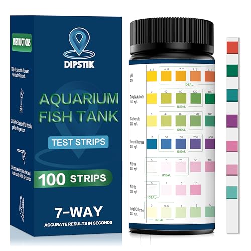 DIPSTIK Aquarium Test Strips, 7-Way Freshwater Saltwater Fish Tank Pond Test Kit, 100 Strips, Nitrate, Nitrite, Chlorine, Hardness, Alkalinity, Carbonate, pH - color: 7 WAY