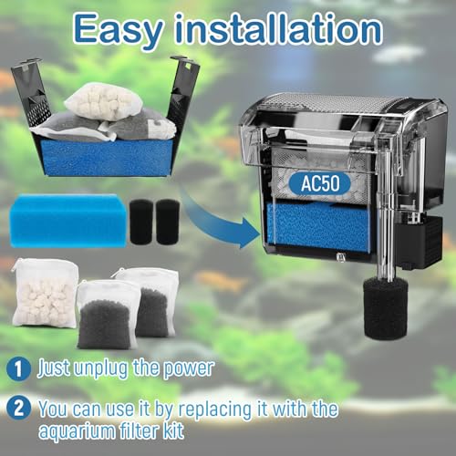 Aquarium Media Maintenance Kit Replacement for Fluval AC50 Power Filter, Includes 1 Blue Foam Filters, 2 Intake Strainer Sponge,1Pack Ceramic Rings and 2 Pack Activated Carbon