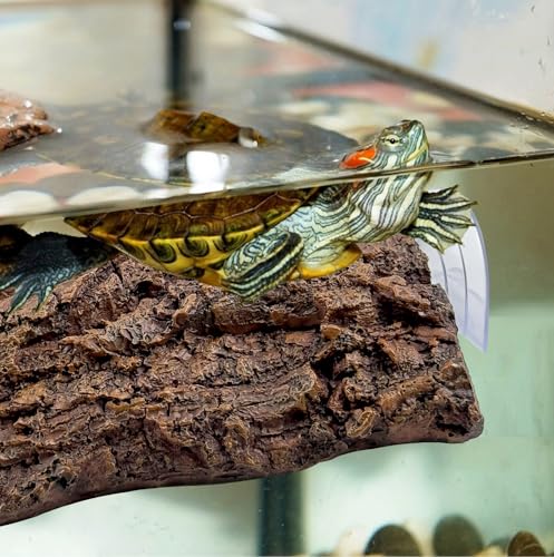 Turtle Basking Platform with Suction Cups Fish Tank Aquarium Tortoise Climbing Platform Float Resting Terrace for Frogs,fit Juvenile Turtles Crabs,Geckos,Snakes（Artificial Bark,Rock）(Brown) - color: 【brown】