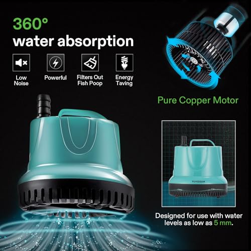 VIVOSUN 850GPH 60W Submersible Pump for Fish Tank, Pond, Aquarium, Hydroponic Systems with 5ft Power Cord and 4 Nozzles Blue - style: 60W; 850GPH