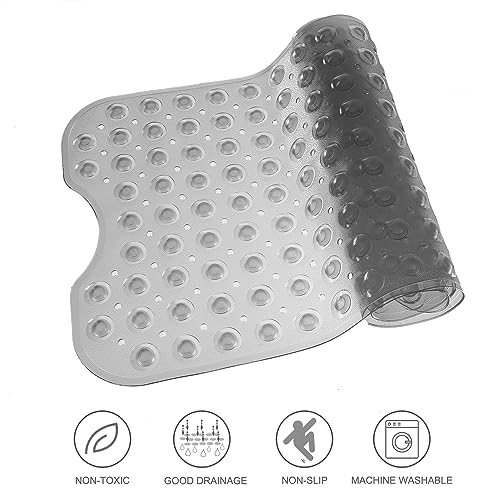 TEESHLY Bathtub Mats for Shower Tub, Extra Long Non-Slip 39 x 16 Inch Bath Mat with Drain Holes and Suction Cups, BathMat for Bathroom with Machine Washable (Clear Grey) - color: Clear Grey