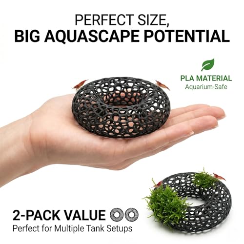 Shrimp Cave for Moss & Plants, 2-Pack Aquarium Hide for Neocaridina, Cherry & Dwarf Shrimp, Aquascape Decor for Ferns & Anubias, Black