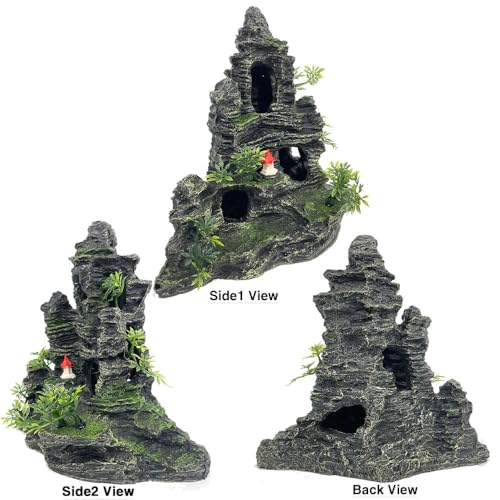 Aquarium Decorations Large and Tall Large Aquarium Decoration for Fish Tank Decorations Fish Tank Ornaments Mountain View Stone Ornament Tree Rock Cave Artificial Fishtank Ornament - color: Black Mountain View, size: Extra Large - Mountain View