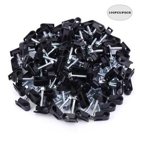 Cable Clips with Screws Fastener 1/4 Inch (6 mm) - All Weather Wire Clips for Coaxial, Ethernet,Electrical Cables,Brick/Stucco Siding Clips, UV-Resistant for Outdoor Wall Mount,100 Pack,Black - color: Black, size: 100PCS/PACK