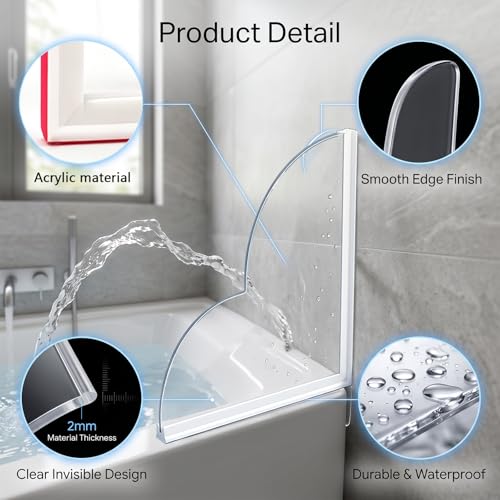 Silicone Shower Splash Guard, Clear, for Bathtub Corners, Washbasin Tubs, and Sinks, 2 Pack