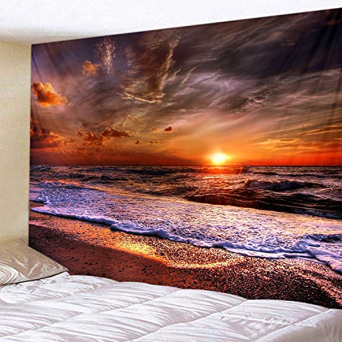 WODEJIA Beach Sunrise Orang Print Fabric Tapestry Decorative Wall Art Tablecloth Bedspread Picnic Blanket Beach Throw Blanket for Bedroom Hall Dormitory Living Room Hanging 59 x 51 Inches - color: Beach Sunrise Orang Sea, size: 59"L x 51"W