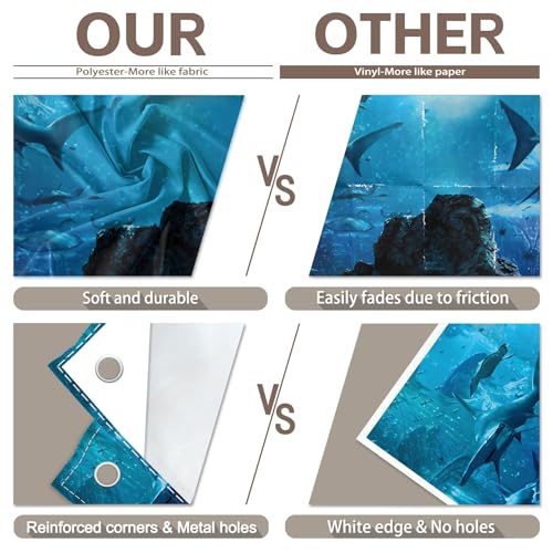 Fabric 7x5ft Shark Theme Photography Backdrop Underwater Deep Ocean Animals Fish Background Aquarium Kids Party Decorations Photo Banner Props