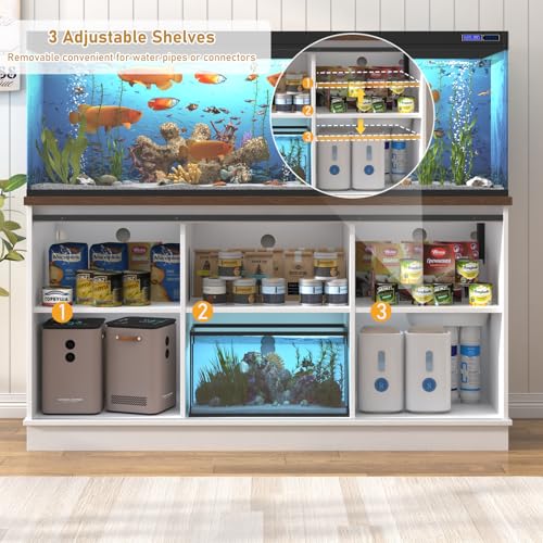 Hlivelood Farmhouse 75-120 Gallon Fish Tank Stand with Power Outlet, Aquarium Stand w/Cabinet&Sliding Barn Door, Heavy Duty Reptile Tank Stand for Fish/Turtle/Reptile Terrarium, 1000LB Capacity, White - color: White, size: 75-120 Gallon