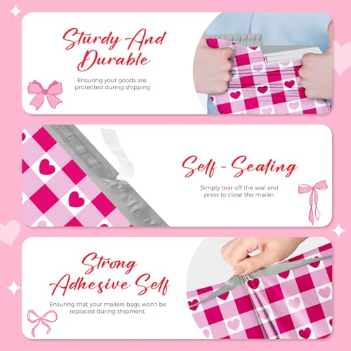 Metronic Poly Mailers 14.5x19 Inch 500pc Shipping Bags for Clothes,Self Adhesive Shipping Envelopes for Small Business,Waterproof Mailers Poly Bags for Shipping,Packaging Mailing Bags Pink Checkered - color: Pink Checkered, size: 14.5x19 500pc（A Box）