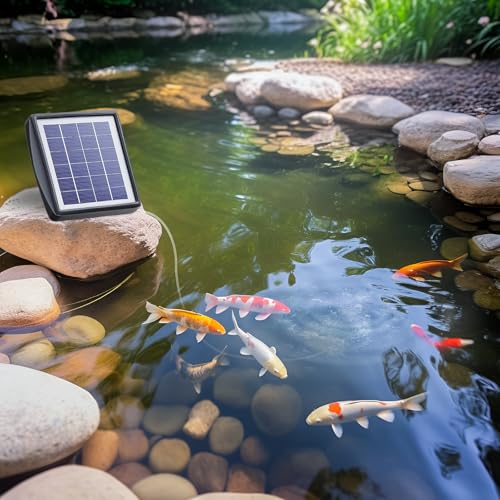 PChero Solar Pond Aerator, 2W & 2200mAh Solar Aquarium Air Pump with 2 Air Stone, 2 Modes Bubbler for Aquarium, Fish Tank, Outdoor Small Pond, Hydroponics