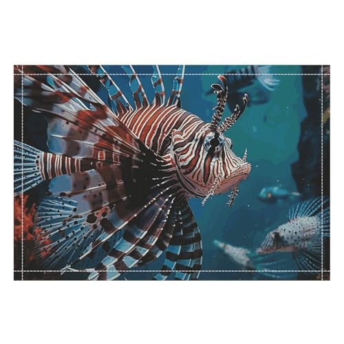 Placemats Set of 4 Washable Heat Resistant Place Mats Fish in Fish Tank Dining Table Mats Wipeable Placemat for Kitchen Dining Table Decoration Indoor Outdoor - size: 4PCS