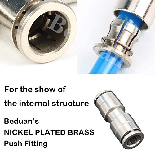 Beduan Push to Connect Fitting 3/8" OD Nickel-Plated Copper Pneumatic Air Fitting Straight Union Tube Connector (Pack of 5) - size: 3/8" OD, style: 5 Pieces