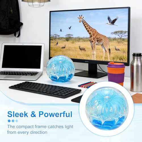 PATIKIL Glass Paperweight, 3.5'' Blown Glass Decor Crystal Ball Rainbow Light Effect Desktop Decor Fish Tank Ornament Unique Handmade Art Ocean Sculpture for Home Office, Blue - color: Blue