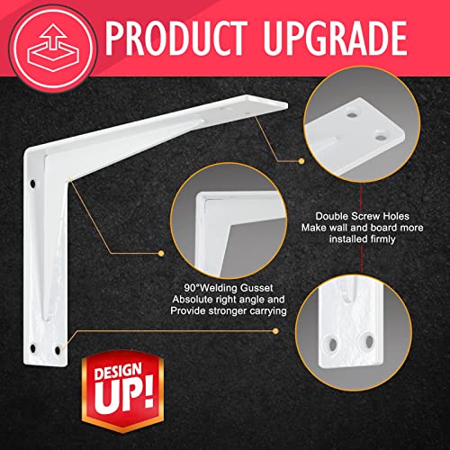 CLT 8” White Shelf Bracket, 1/5" Thick – Heavy Duty Corner Brace, Supports 220 lbs, Industrial Modern Farmhouse Style – Right Angle Bracket for Tables, Benches, DIY Space-Saving Projects (Pack of 4) - size: 8 inches, style: White L Gusset