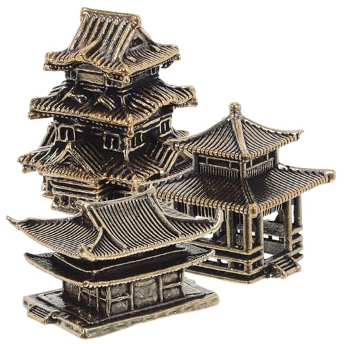 iplusmile 3Pcs Tiny Brass Pagoda Model Zen Garden Decor Miniature Asian Ornament for Aquarium Terrarium Indoor Outdoor Decoration