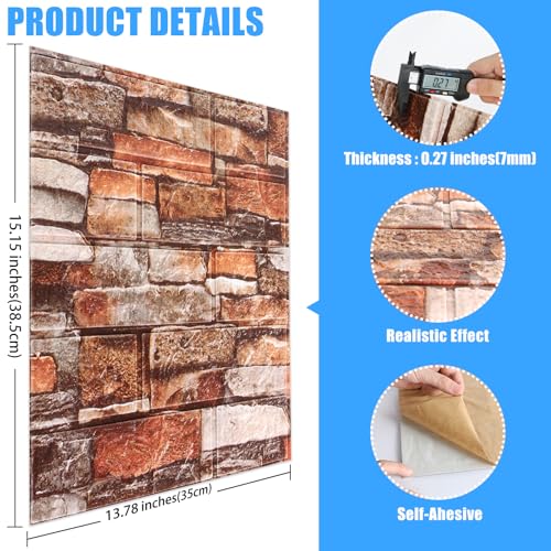 30 Pack 3D Wall Panels Peel and Stick, Waterproof Foam Stone 3D Wallpaper, Self Adhesive Foam Wallpaper for Bedroom Bathroom Kitchen (13.7 * 15.1in) - color: Red Brick, size: 30 PACK
