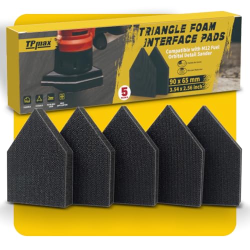 TPmax 5-Pack 90×65 mm Foam Interface Pads – Hook & Loop Buffer Pads Compatible with Milwaukee M12 Detail Sander – Vibration Reduction for Wood, Auto, Boat, Furniture