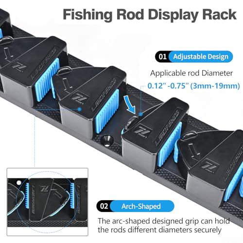 RESTCLOUD Fishing Rod Holder Vertical, Fishing Pole Holders for Garage, Fits 3-19mm Rod Diameter (9 Slots) - size: 9 Slots