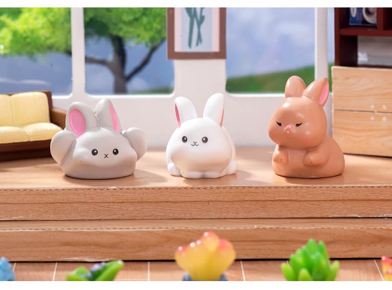 6PCS Brown Rabbit/Porcelain Cup Resin Figurines – Creative DIY Miniature Animal Ornaments for Micro Landscape, Fish Tank Aquarium Decor, Fairy Garden, Moss Decoration, Desktop Display, Car Accessories