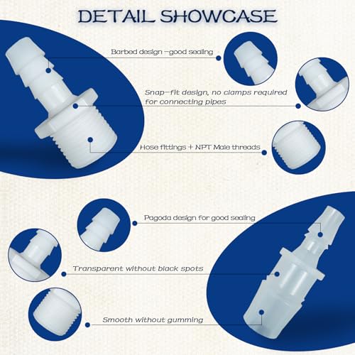 30 PCS Plastic Hose Barb Fittings, Barb x NPT Male Thread Adapter Connectors, hose barb reducers, Plastic Barb Joint Splicer Mender Adapter Union for Aquarium Aeration & Air Tubing.