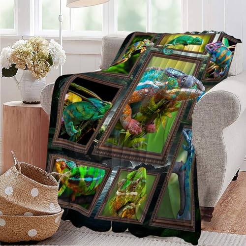 Chameleon Blanket Super Soft Warm Fluffy Flannel Cute Reptile Throw Blanket Cozy Fuzzy Plush Bedding Blanket Gift for Boys Girls Kids Teens Adults Couch Sofa 50"x40" - color: Chameleon, size: 50"x40"