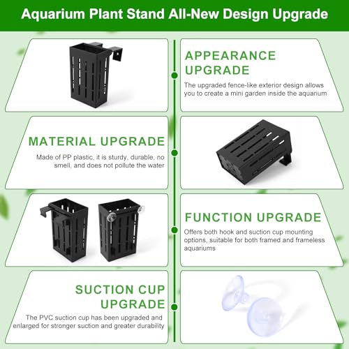 2pcs Aquarium Plant Holder, Plastic Adjustable Upgraded Aquarium Plant Baskets with 12 Extension Hooks and 4 Suction Cups for Fish Tanks and Aquascape Decoration