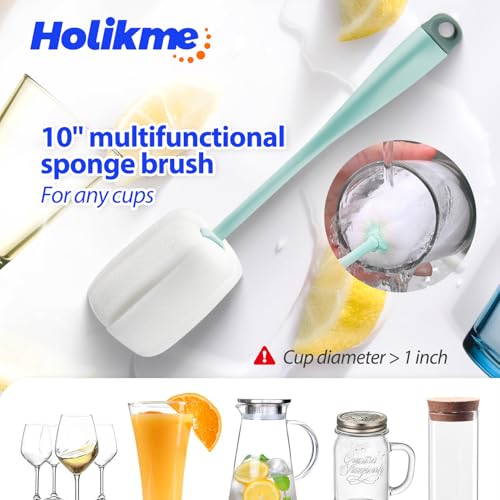 Holikme Bottle Brush Tube Cleaning Lab Set with Long Handle, Cup Cleaner for Washing Narrow Neck Beer Wine Decanter Pipes Lids Sinks Cap Covers, Green - color: Green