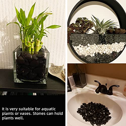 18 lb Natural Polished Black River Rock for Plants, 1/2" Black Pebbles for Aquarium, Vase, Garden Landscape Rocks and Outdoor Decorative Stones - style: Black Stones, black landscape rocks