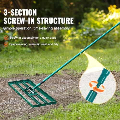 VEVOR Lawn Leveling Rake, 36“ x10 Level Lawn Tool, Heavy-Duty Lawn Leveler with 78"" Steel Extended Handle, Yard Leveling Rake Suit for Garden, Golf Lawn, Farm, Green - size: 36"x10", style: Classic: Alloy