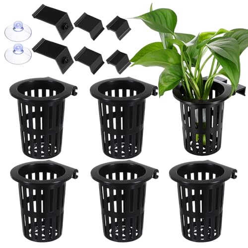 6 Pack Large Aquarium Plant Holder with Extension Hooks(3 Sizes) and Suction Cups, Aquatic Planter Cups Pots, for Fish Tank Aquaponic Cultivation
