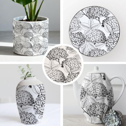 SUPERDANT 4PCS Flowers Underglaze Paper Transfer Hydrangea Transfer Papers for Clay Ceramic Porcelain Under Glaze Transfers for Pottery Enamel Decals Black Underglaze Decal Handcrafted Gifts - style: Hydrangea
