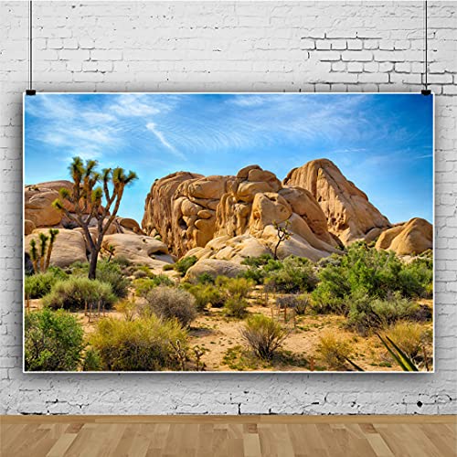 5x4ft Joshua Tree National Park Natural Photography Backdrop American Western Desert Weathering Rock Drought-Tolerant Plant Cactus Photo Event Party Background Portrait Photo Props Polyester - size: 5x4ft-P