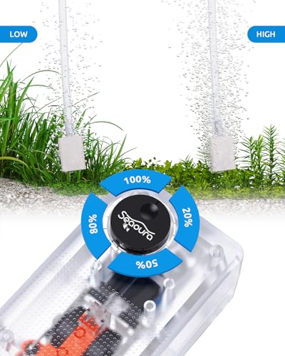 SEAOURA Aquarium Air Pump, Adjustable Fish Tank Bubbler, 2W/24GPH Quiet Air Bubbler for Aquarium, Oxygen Aerator Pump Single Outlet with Air Stone & Tubing Accessories, 5-30 Gallon - size: 1 Outlet (≤ 30 Gal Tank)