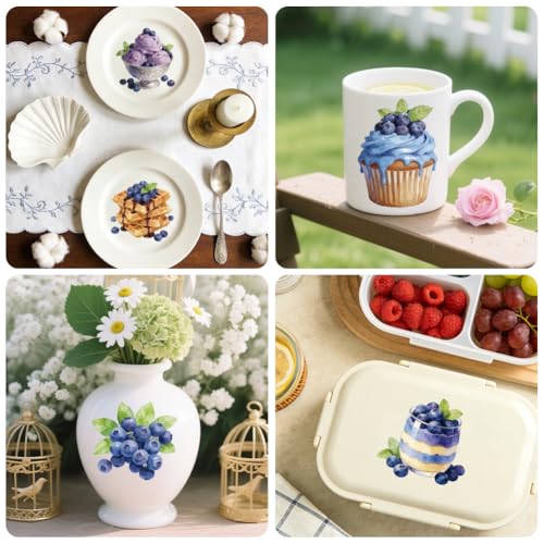 Peacoblue 18 Sheets Rub on Transfers for Crafts, Blueberry Bread Series 3.6"x3.9" UV DTF Cup Wraps Waterproof Cold Transfers Stickers for Wood Glass Metal Cup Tumblers Mirrors Mugs Home Decor - style: Blueberry Bread Series