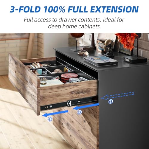 Drawer Slides 1 Pair Full Extension 10 12 14 16 18 20 22 24 inch Side Mount Rails Dresser Cabinet Bracket Replacement Ball Bearing Tracks Guide Metal Runner 100 LB (Basic-1 Pair, 10 Inch) - size: 10 Inch, style: Basic-1 pair