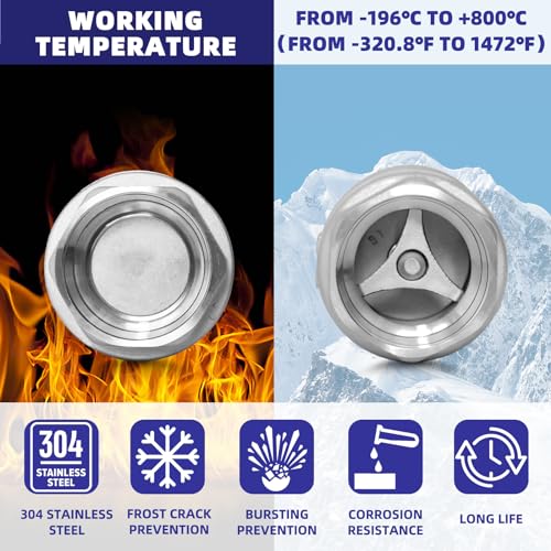 4" NPT Stainless Steel Spring Check Valve, WOG1000 NPT Thread unleaded In-Line Vertical Check Valve Non Return One Way Counterflow to Prevent the Medium Backflow for Oil Water Gas Air DN100 - size: 4"-NPT