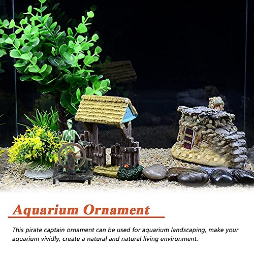 Mesee Aquarium Pirate Captain Decoration, Skeleton Seaman Landscape Fish Tank Decor, Undersea Air-driven Aquatic Ornament Decorations for Home Fishing Tank/Arts Crafts/Decorating