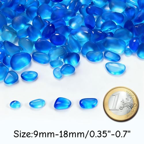 YATOJUZI Aquarium Gravel Fish Tank Rocks 0.85lb Sea Glass Stones for Crafts Decorative Frosted Glass Pebbles for Aquarium Fish Tank Vase Filler DIY Home Decor (Ocean Blue) - color: Ocean Blue