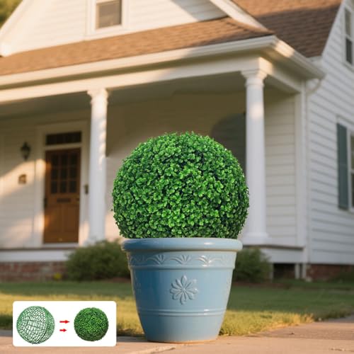 Topiary Ball Frame Set of 2, 6 Sizes Plastic Plant Support Cage, Artificial Grass Ball Frame for DIY Flower Arrangement, Boxwood Moss Ball Holder for Wedding Home Garden Decoration (40cm/16inch) - size: 40cm/16inch