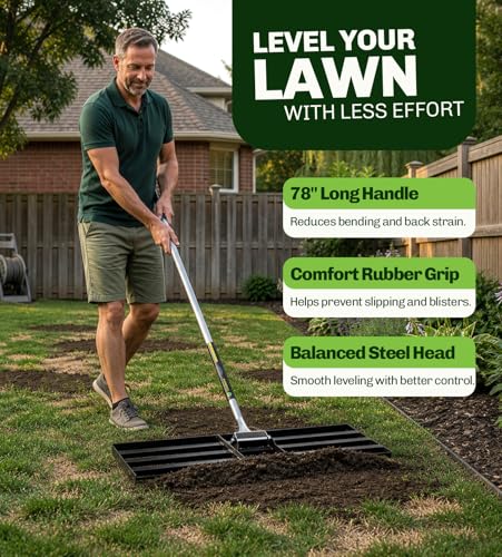 Gardease Lawn Leveling Rake 30 Inch x 10 Inch – Heavy Duty Lawn Leveler & Yard Leveling Rake – Steel Lawn Level Rake & Leveling Tool for Soil, Sand & Top Dressing