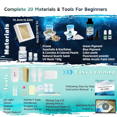 iLAND Crafts for Adults Zen Ocean Resin Art Kit, Creative Teen Crafts Resin Kit for Beginners, Crafting Hobbies for Women, DIY Sea Art Projects for Adults, Unique Beach Themed Gifts for Crafty Crafter - color: Premium White